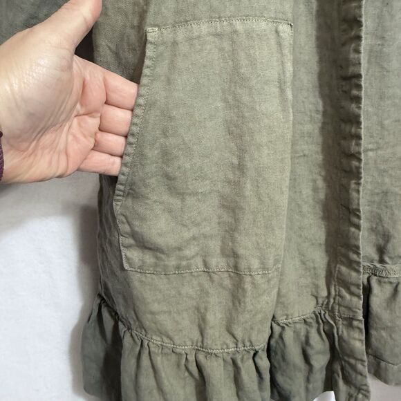 J. Jill Pure Jill Olive Green Linen Open Front Cardigan Coatigan Ruffle Size M - Picture 6 of 11